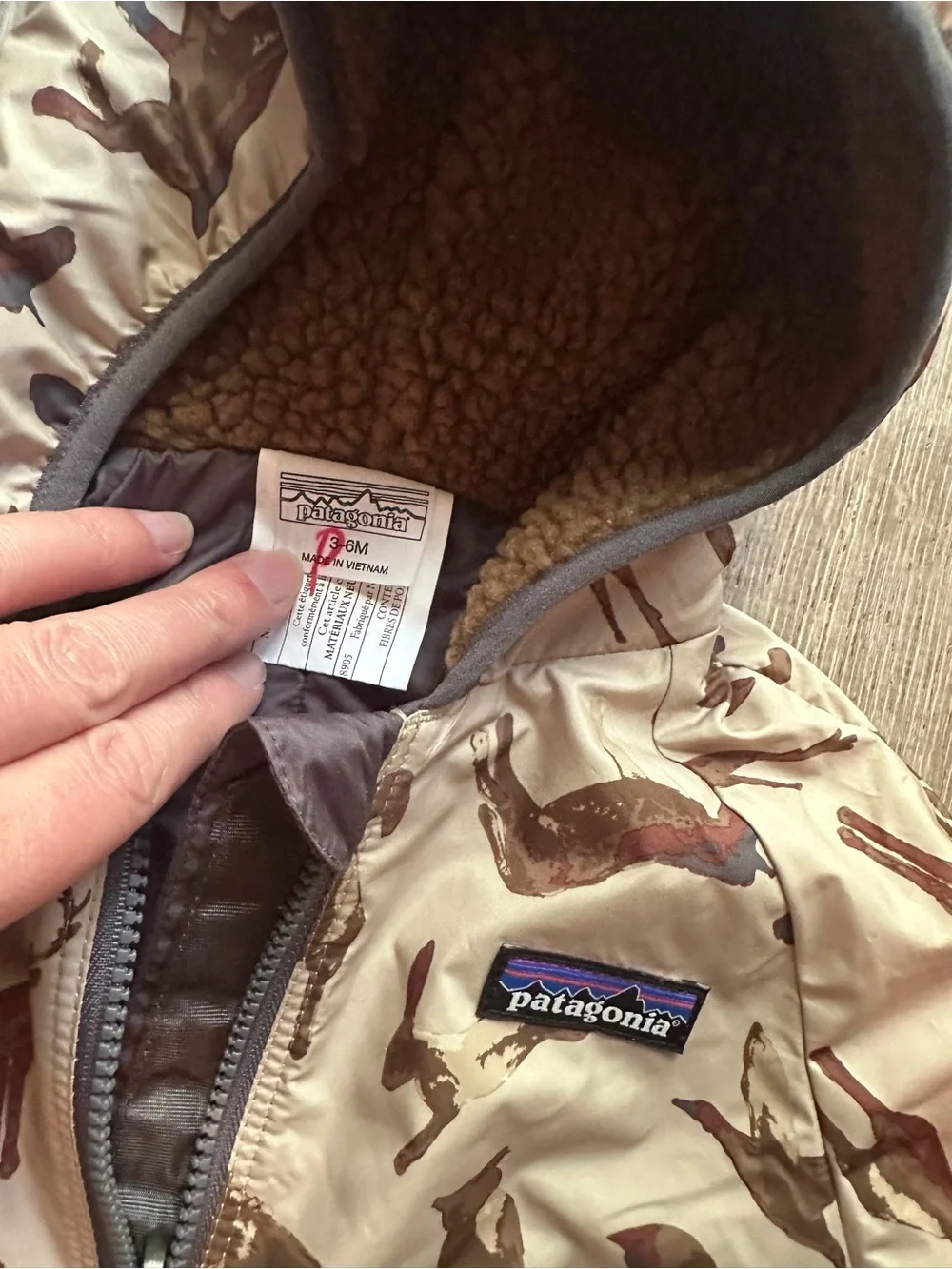 Patagonia 3-6 Month Boys Reversible Puff-Ball Bunting | Woodland Print